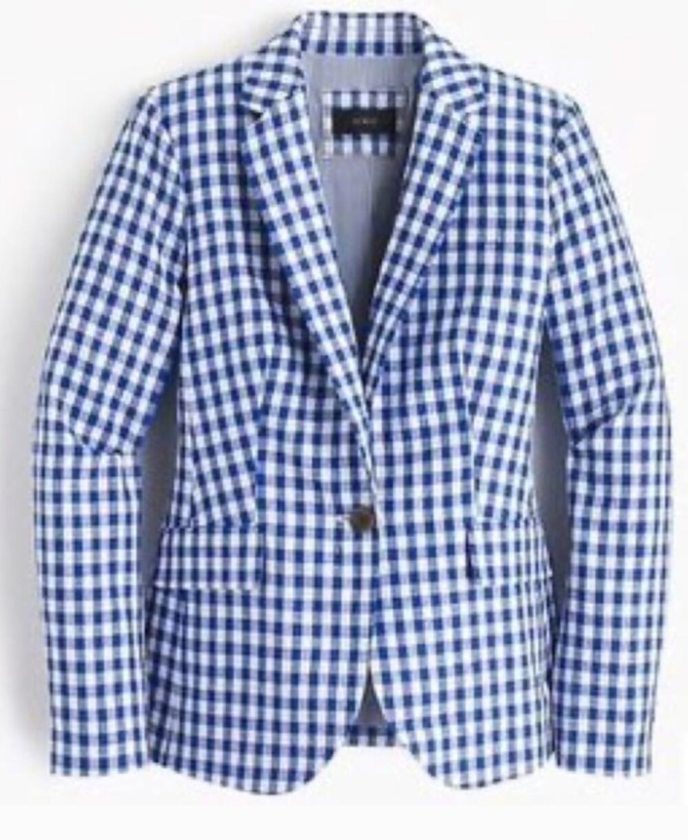 J Crew Campbell Gingham Linen Blazer Jacket